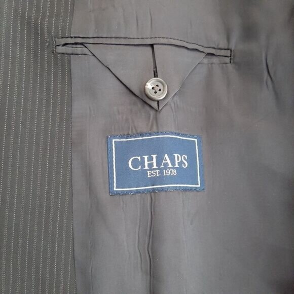 CHAPS / 100% Wool Pinstripe Blazer Jacket Black Men's Sz 44 L - Picture 13 of 14